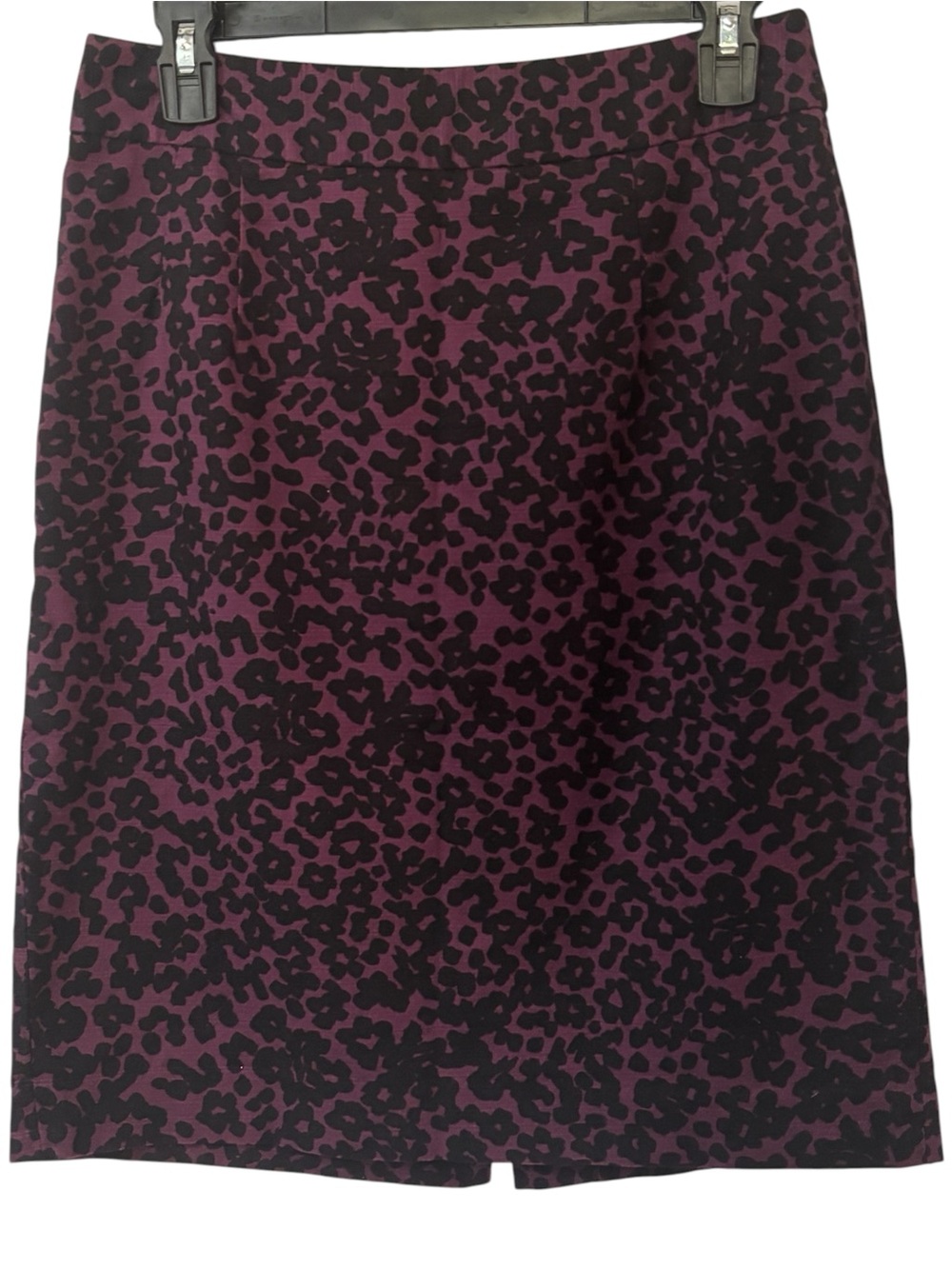 Banana Republic sz 4 Pencil Midi Skirt Plum Black Leopard Animal Print Stretch